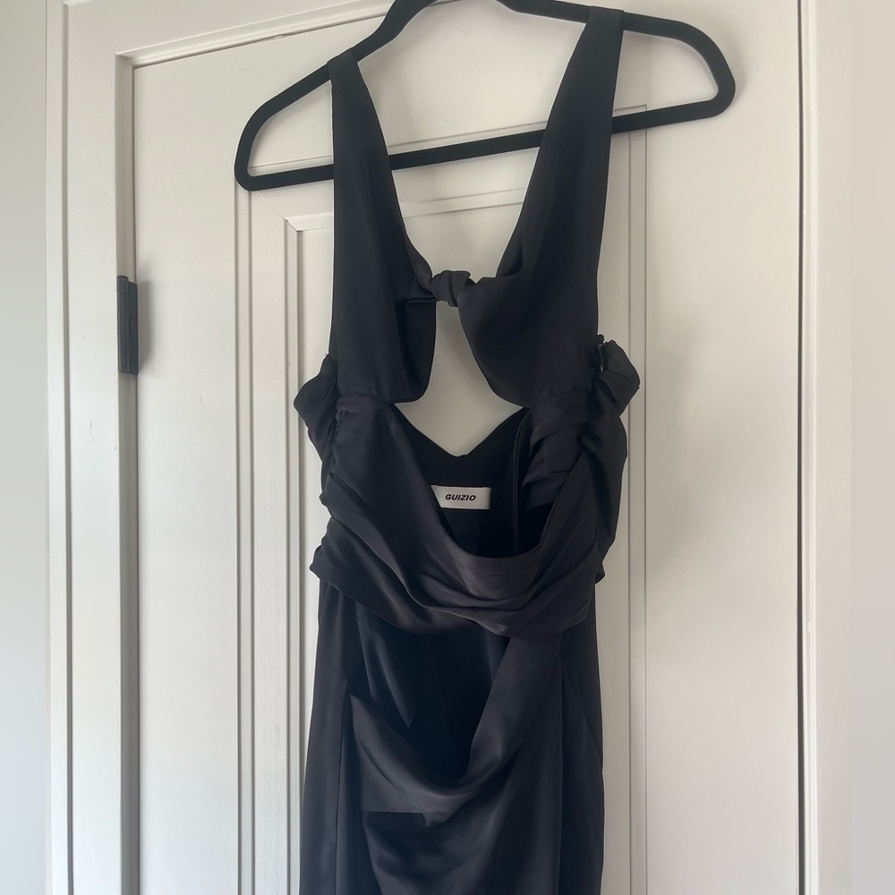 $315 Danielle Guizio NY Black Sainte Cut-out Ruched Maxi Dress Size Medium - Picture 8 of 10